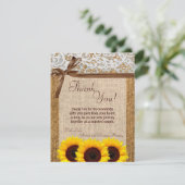 4x5 FLAT Bedankt Kaart Zonnebloem Kant Burlap Coun (Staand voorkant)