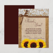 4x5 FLAT Bedankt Kaart Zonnebloem Kant Burlap Coun (Voorkant / Achterkant)