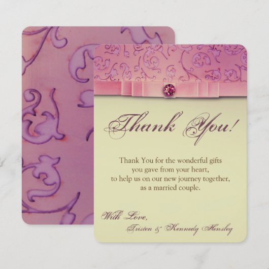 4x5 FLAT Dank u kaart Amethist Jewel Satijn Ribbo (Voorkant / Achterkant)