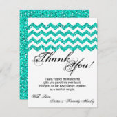 4x5 FLAT Dank u kaart Blauwgroen Glitter Chevron S (Voorkant / Achterkant)