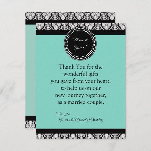 4x5 FLAT Dank u kaart Blauwgroen & zwart Damask (Voorkant / Achterkant)