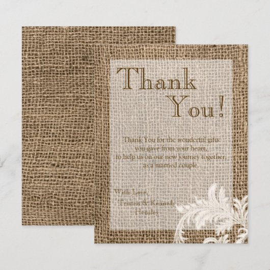 4x5 FLAT Dank u kaart Burlap Kant Country Wester (Voorkant / Achterkant)