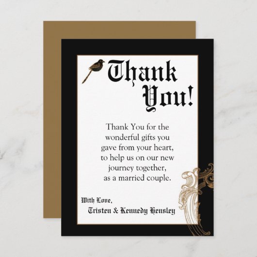 4x5 FLAT Dank u kaart Formele Tortelduifjes Duif (Voorkant / Achterkant)