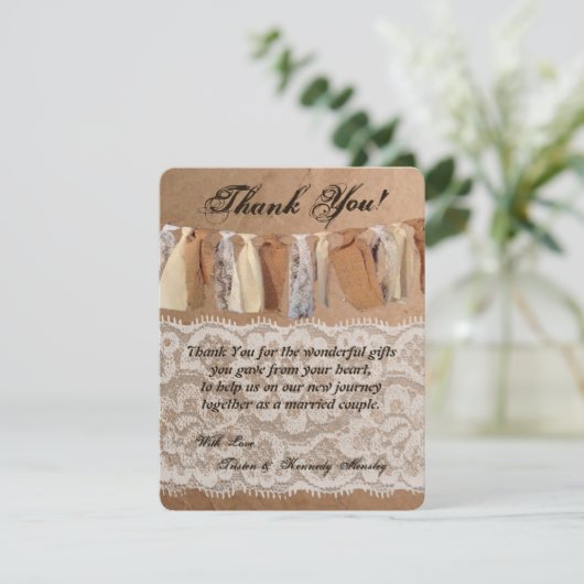 4x5 FLAT Dank u kaart Kraft Paper Bag Lace Burla (Staand voorkant)