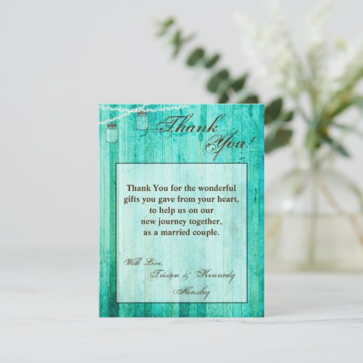 4x5 FLAT Dank u kaart Mason Jar String Lights (Staand voorkant)