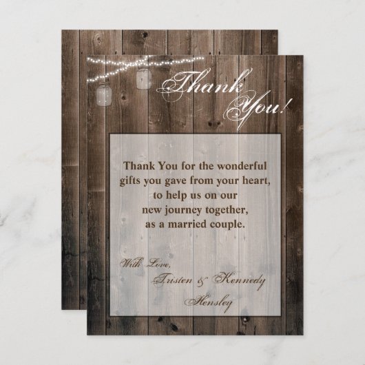 4x5 FLAT Dank u kaart Mason Jar String Lights (Voorkant / Achterkant)