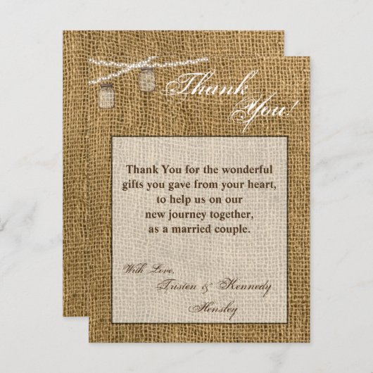 4x5 FLAT Dank u kaart Mason Jar String Lights (Voorkant / Achterkant)