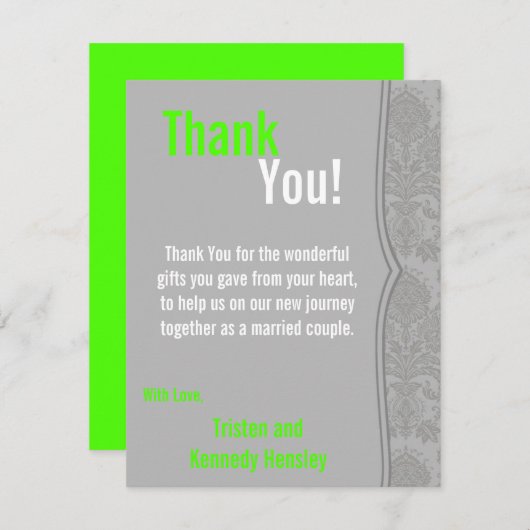 4x5 FLAT Dank u kaart Modern grijs Damask Kant (Voorkant / Achterkant)