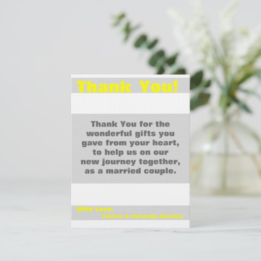 4x5 FLAT Dank u kaart Modern Neon Stripe Geel (Staand voorkant)