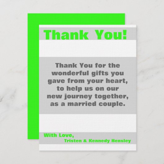 4x5 FLAT Dank u kaart Modern Neon Stripe Groen (Voorkant / Achterkant)