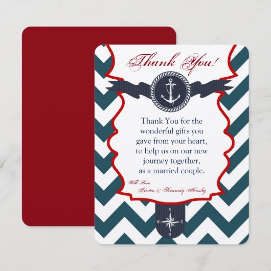 4x5 FLAT Dank u kaart Nautisch Anker Kompas (Voorkant / Achterkant)