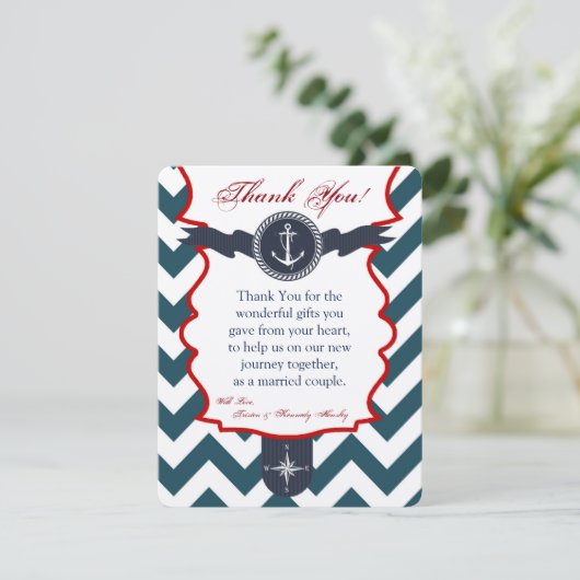 4x5 FLAT Dank u kaart Nautisch Anker Kompas (Staand voorkant)