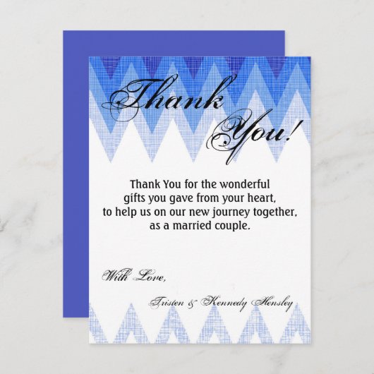 4x5 FLAT Dank u kaart Ombre Blue Chevron (Voorkant / Achterkant)