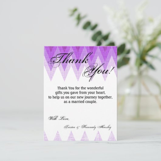 4x5 FLAT Dank u kaart Ombre Paarse Chevron (Staand voorkant)