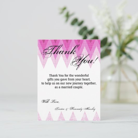 4x5 FLAT Dank u kaart Ombre Roze Chevron (Staand voorkant)