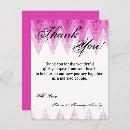 4x5 FLAT Dank u kaart Ombre Roze Chevron (Voorkant / Achterkant)