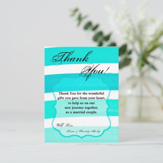 4x5 FLAT Dank u kaart Ombre Streep Blauwgroen lijn (Staand voorkant)