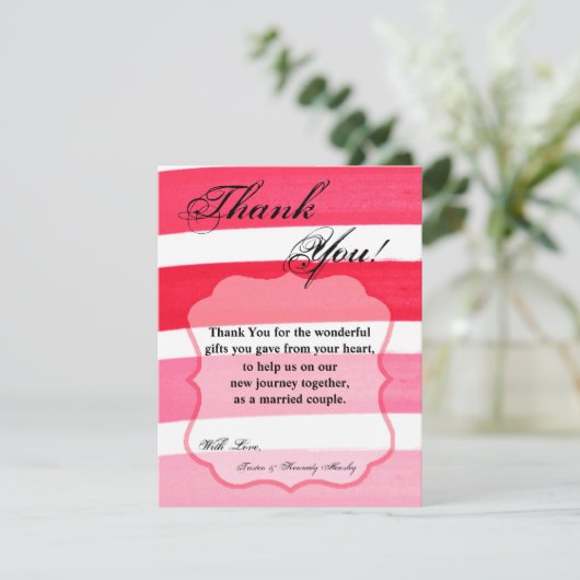 4x5 FLAT Dank u kaart Ombre Stripe Pink Line Fad (Staand voorkant)