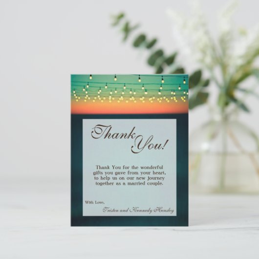 4x5 FLAT Dank u kaart Sunset String Lights Yard (Staand voorkant)