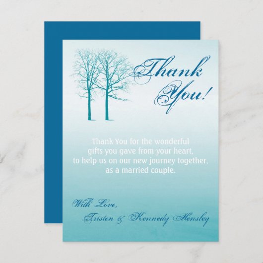 4x5 FLAT Dank u kaart Twee winterbomen Sneeuwpad (Voorkant / Achterkant)