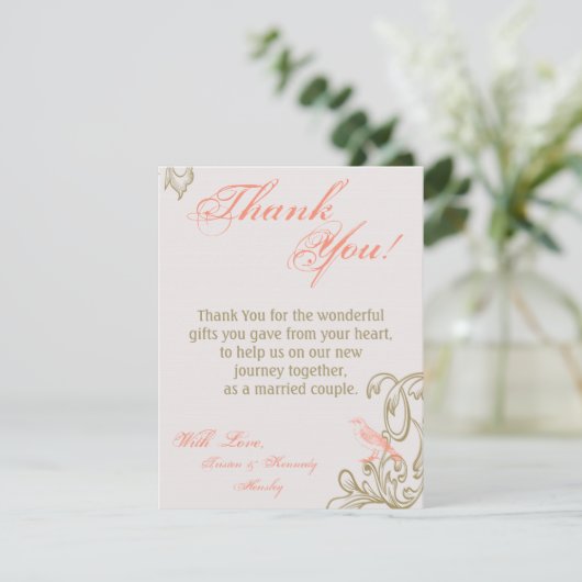 4x5 FLAT Dank u kaart Victoria Love Bird (Staand voorkant)