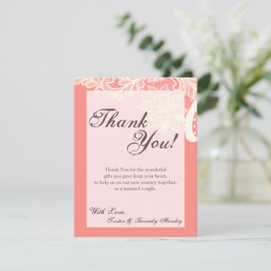 4x5 FLAT Dank u kaart Victoriaans Kant Cor (Staand voorkant)