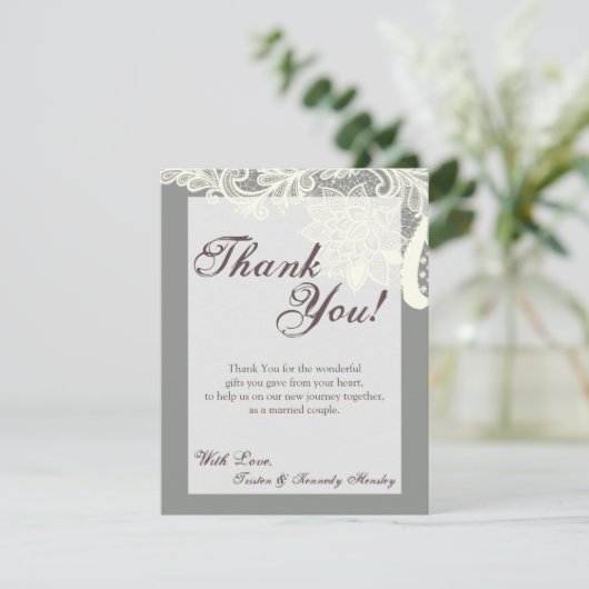 4x5 FLAT Dank u kaart Victoriaans kant Gre (Staand voorkant)