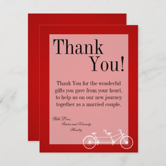 4x5 FLAT Dank u kaart Whimsical Red Double Bike (Voorkant / Achterkant)