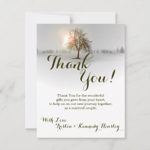 4x5 FLAT Dank u kaart Winter Sunset Tree Snow