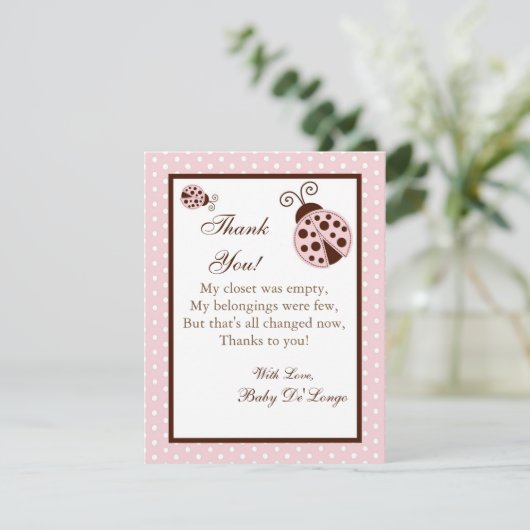 4x5 FLAT Dank u voor de kaart Roze Ladybug (Staand voorkant)