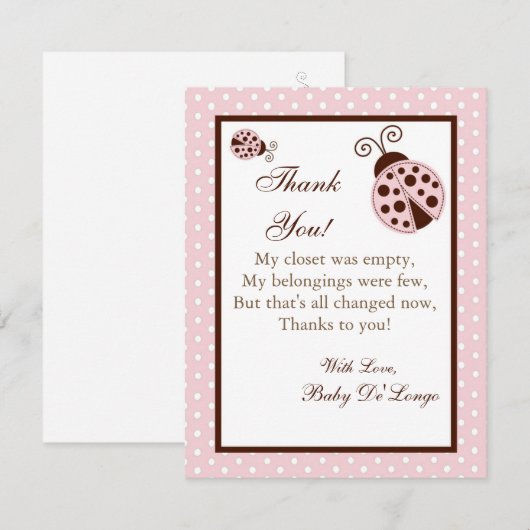 4x5 FLAT Dank u voor de kaart Roze Ladybug (Voorkant / Achterkant)