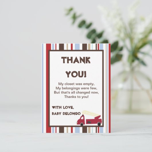 4x5 FLAT Dank u voor de Nojo Fire Engine Bedankkaart (Staand voorkant)