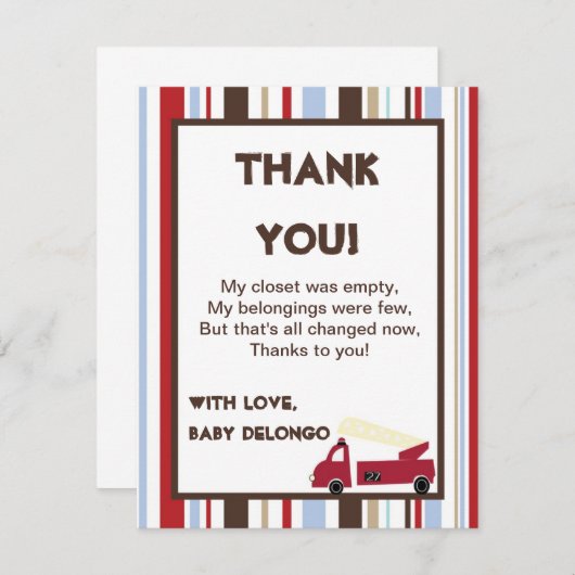 4x5 FLAT Dank u voor de Nojo Fire Engine Bedankkaart (Voorkant / Achterkant)