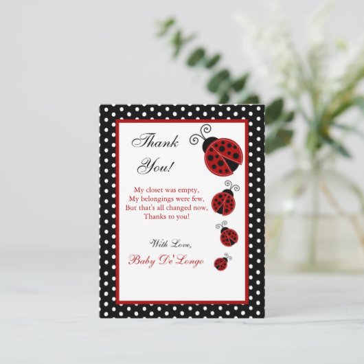 4x5 FLAT Dank u wel kaart Red Ladybug (Staand voorkant)