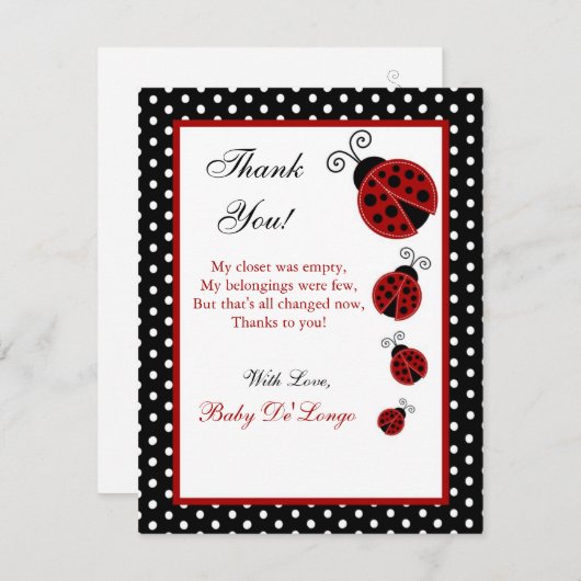 4x5 FLAT Dank u wel kaart Red Ladybug (Voorkant / Achterkant)