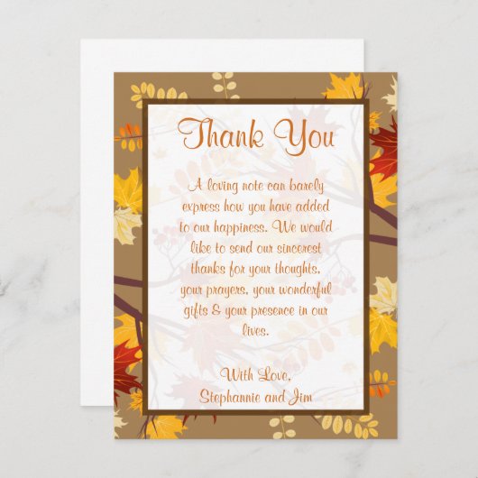 4x5 FLAT - Hartelijk dank - Autumn Branch Leaves Bedankkaart (Voorkant / Achterkant)