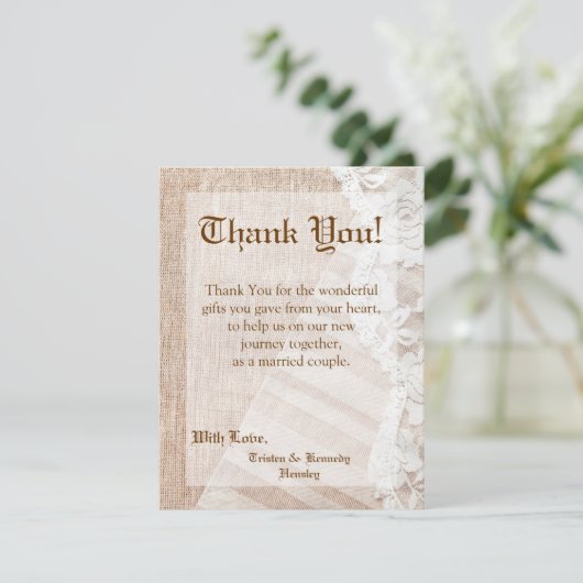 4x5 FLAT - Hartelijk dank - Landkaart Lace Handker Bedankkaart (Staand voorkant)