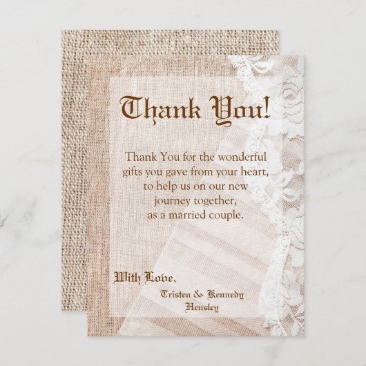 4x5 FLAT - Hartelijk dank - Landkaart Lace Handker Bedankkaart (Voorkant / Achterkant)