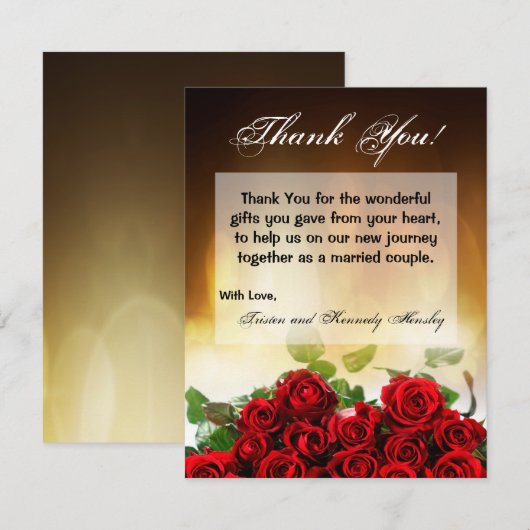 4x5 FLAT Hartelijk dank! Rood Rose Bouquet Bridal Bedankkaart (Voorkant / Achterkant)