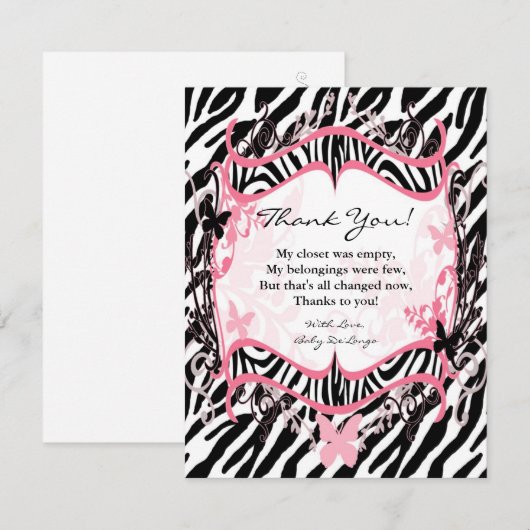 4x5 FLAT - Hartelijk dank voor de Girl Butterfly Z Bedankkaart (Voorkant / Achterkant)