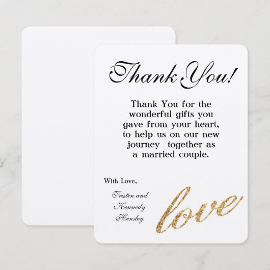 4x5 FLAT - Hartelijk dank voor de Gold Foil Glitte Bedankkaart (Voorkant / Achterkant)