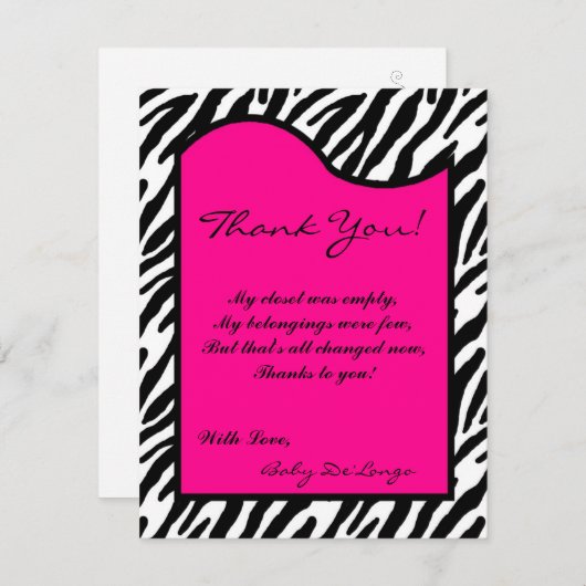 4x5 FLAT Hartelijk dank voor de kaart Hot Pink Zeb (Voorkant / Achterkant)