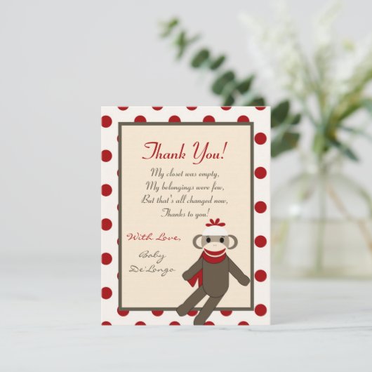 4x5 FLAT Hartelijk dank voor de kaart Red Sock Mon (Staand voorkant)