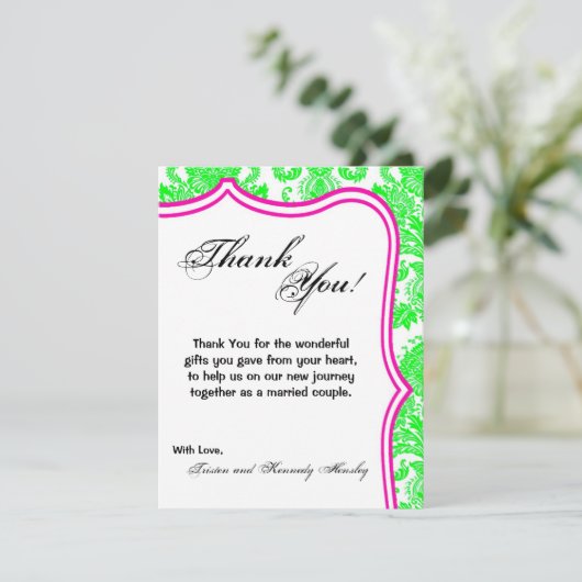 4x5 FLAT - Hartelijk dank voor de Neon Green Pin D Bedankkaart (Staand voorkant)