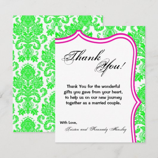 4x5 FLAT - Hartelijk dank voor de Neon Green Pin D Bedankkaart (Voorkant / Achterkant)