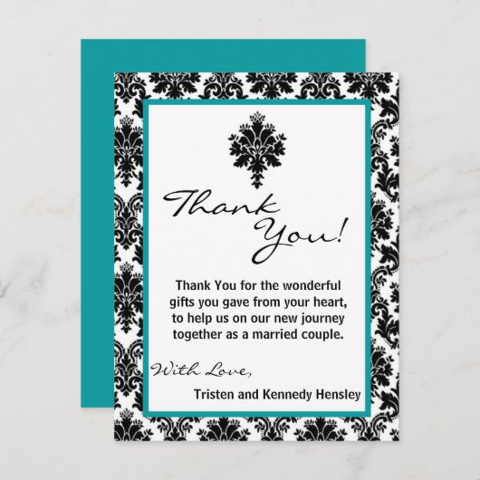 4x5 FLAT - Hartelijk dank voor de zwarte Blauwgroe Bedankkaart (Voorkant / Achterkant)