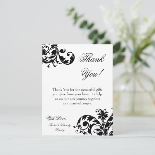 4x5 FLAT Hartelijk dank voor de zwarte Floral Fili Bedankkaart (Staand voorkant)
