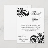 4x5 FLAT Hartelijk dank voor de zwarte Floral Fili Bedankkaart (Voorkant / Achterkant)