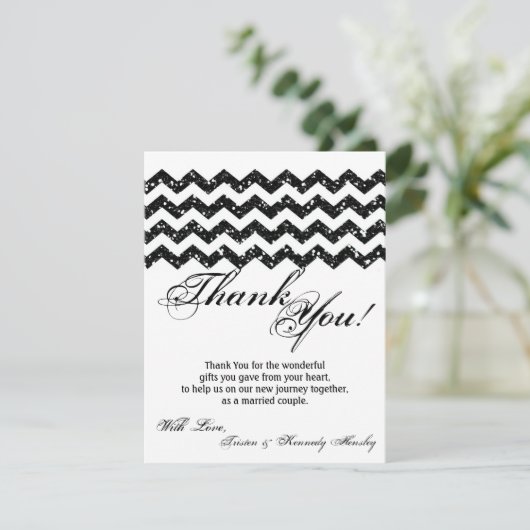 4x5 FLAT - Hartelijk dank voor de zwarte glitter C Bedankkaart (Staand voorkant)