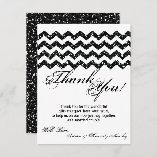 4x5 FLAT - Hartelijk dank voor de zwarte glitter C Bedankkaart (Voorkant / Achterkant)